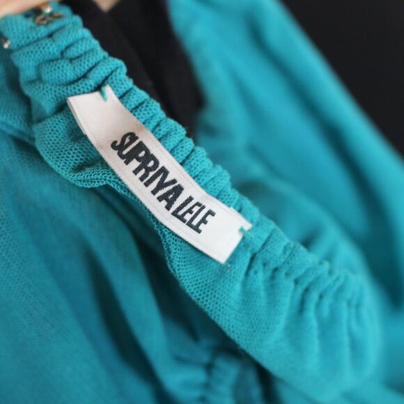 Supriya Lele Turquoise Mesh Halter Cut Out Bodysuit Medium NEW Blue Backless Top - Picture 7 of 8